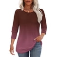 thumbnail image 6 of Babcutegg Oversized Tshirts for Women V Neck 3/4 Sleeve Checked Pattern Tops for Women Wine, 6 of 8