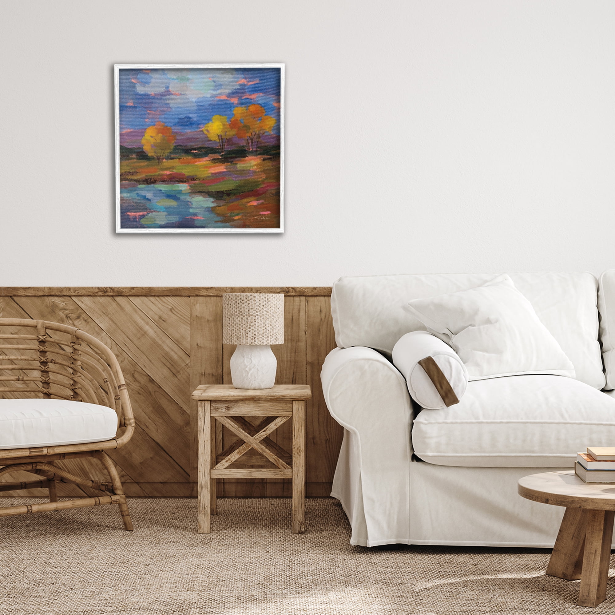 Stupell Industries October Glow Lakeside Reflection White Framed Giclee Art, design by Silvia Vassileva