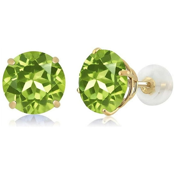 Bonjour Jewelers 24k Yellow Gold Plated 2 Cttw Peridot Round Stud Earrings