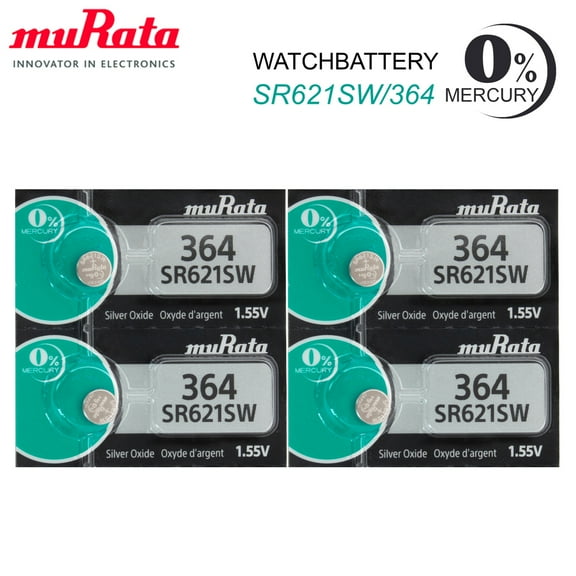 (4 Pcs) Murata 364 SR621SW SR621 Authentic Silver Oxide Watch Battery