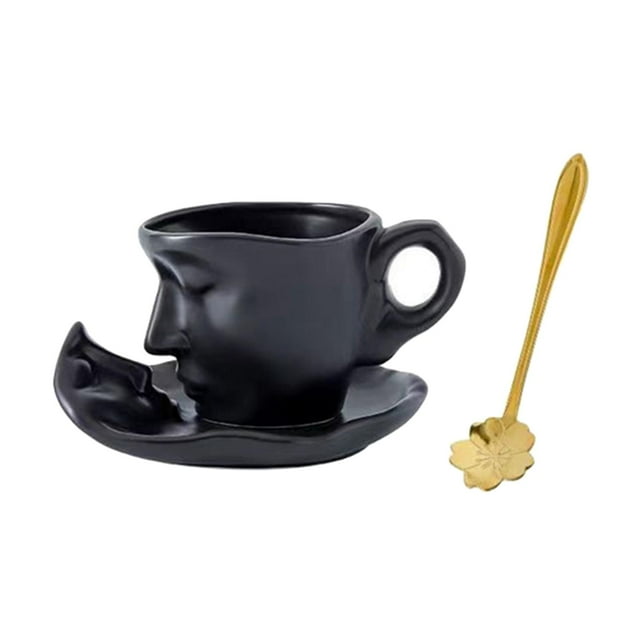 Taza de cerámica con diseño de rostro humano, 260 ml, para café, té, arte abstracto Negro