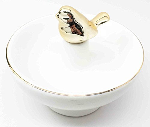 Golden Morningbird Bird Figurine Ceramic Jewelry Holder Vanity EBR02