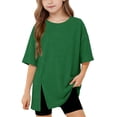 thumbnail image 2 of Amidoa Crewneck Girls Short Sleeve Cute Solid Summer Basic Tops Kids Casual Tees Green,8 Years, 2 of 5