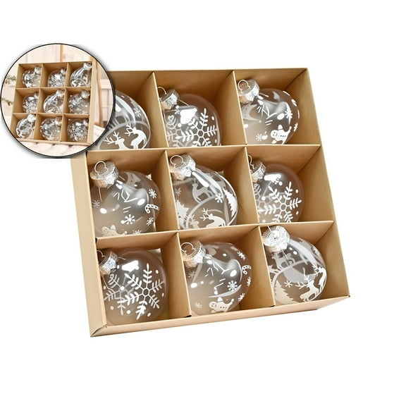 9 Pcs Clear Christmas Ball, Rustic Farmhouse Christmas Decorations, Large Shatterproof Xmas Ornaments for Christmas Tree, Wedding