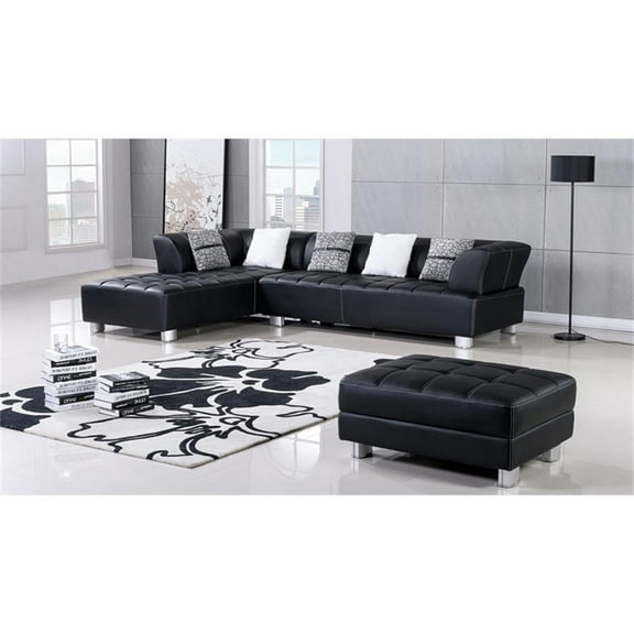 AE-L138 Black Color With Faux Leather Sectional - Left Facing Chaise