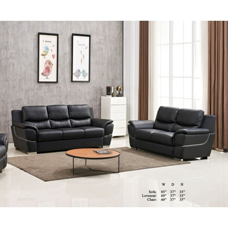 Modern Attractive Black Leather - Modern Attractive Comfort Classic Black Leather Air Sofa And Loveseat 2pc Sofa Set Living Room Furniture