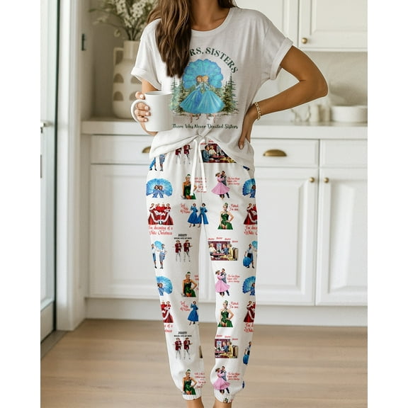 White Christmas Casual Pajama Set For Women