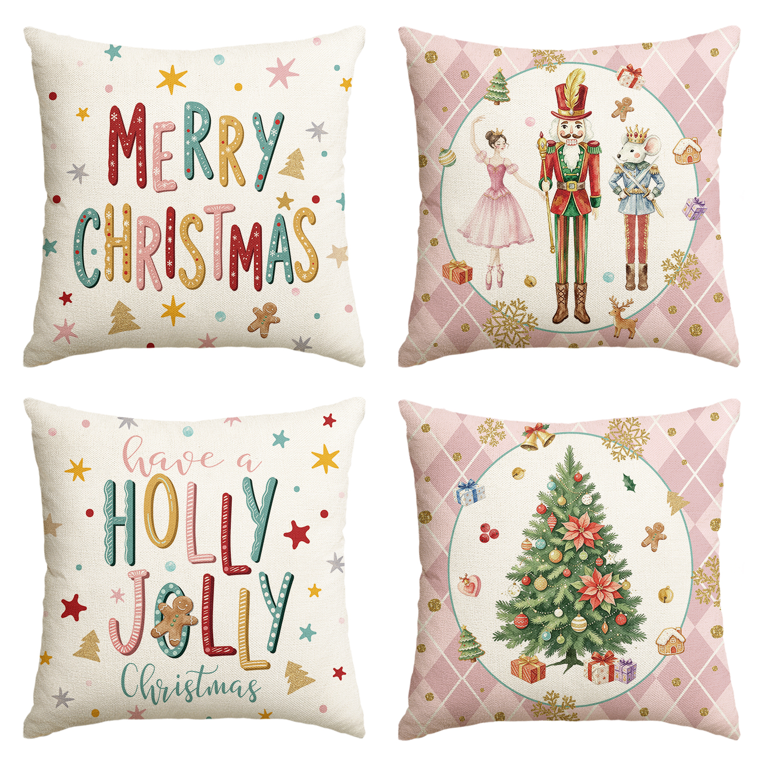 Sm:)e Pink Christmas Throw Pillow Covers, Set of 4 photo 1