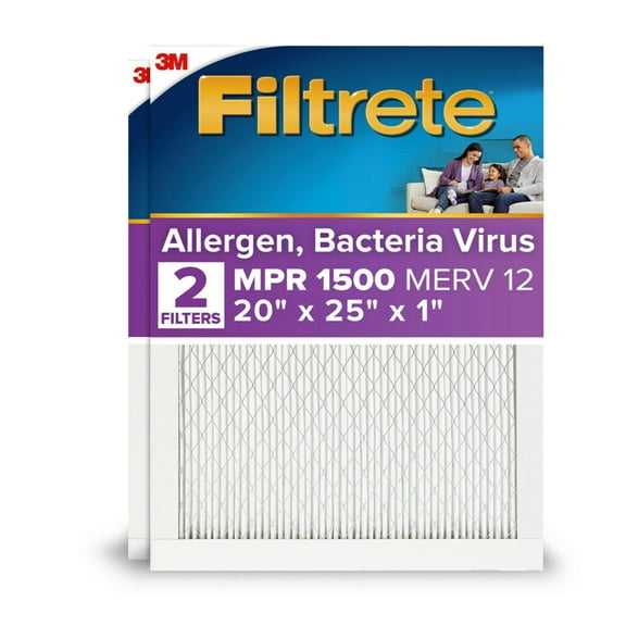 Filtrete 20x25x1 HVAC Furnace Air Filter, MPR 1500 MERV 12, Advanced Allergen Reduction, 2 Pack