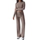 thumbnail image 3 of Conjuntos de 2 Piezas para Mujer, Larga, Cuello Redondo, Pantalones Acampanados de Cintura Alta, Conjuntos de Chándal, Ropa de Calle. Camello XL, 3 of 9