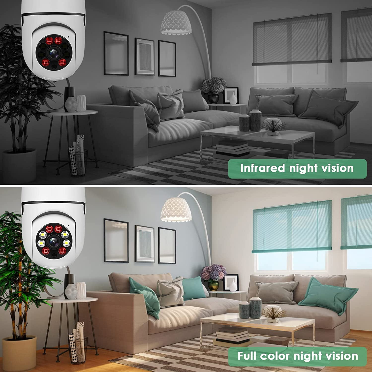 Light Bulb Camera 2.4GHz Wireless WiFi Security Camera 1080p, Light Socket Camera with Real-time Motion Detection,WiFi Smart 360° Surveillance Camera for Indoor and Outdoor,Night Vision