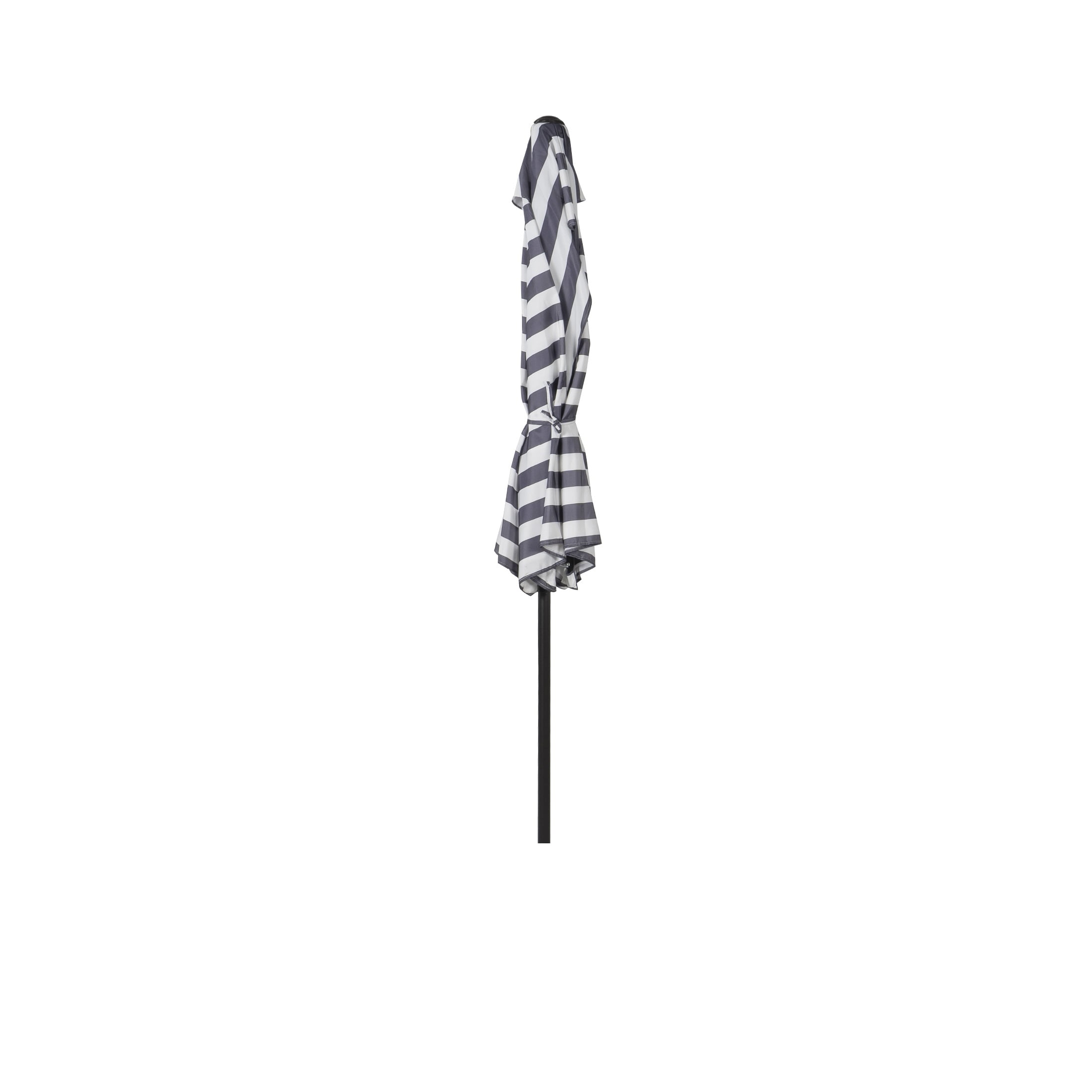 BAYSHORE 9 Ft Half Umbrella with Resin Concrete Base Included for Oudoor Patio, Gray/White Stripe