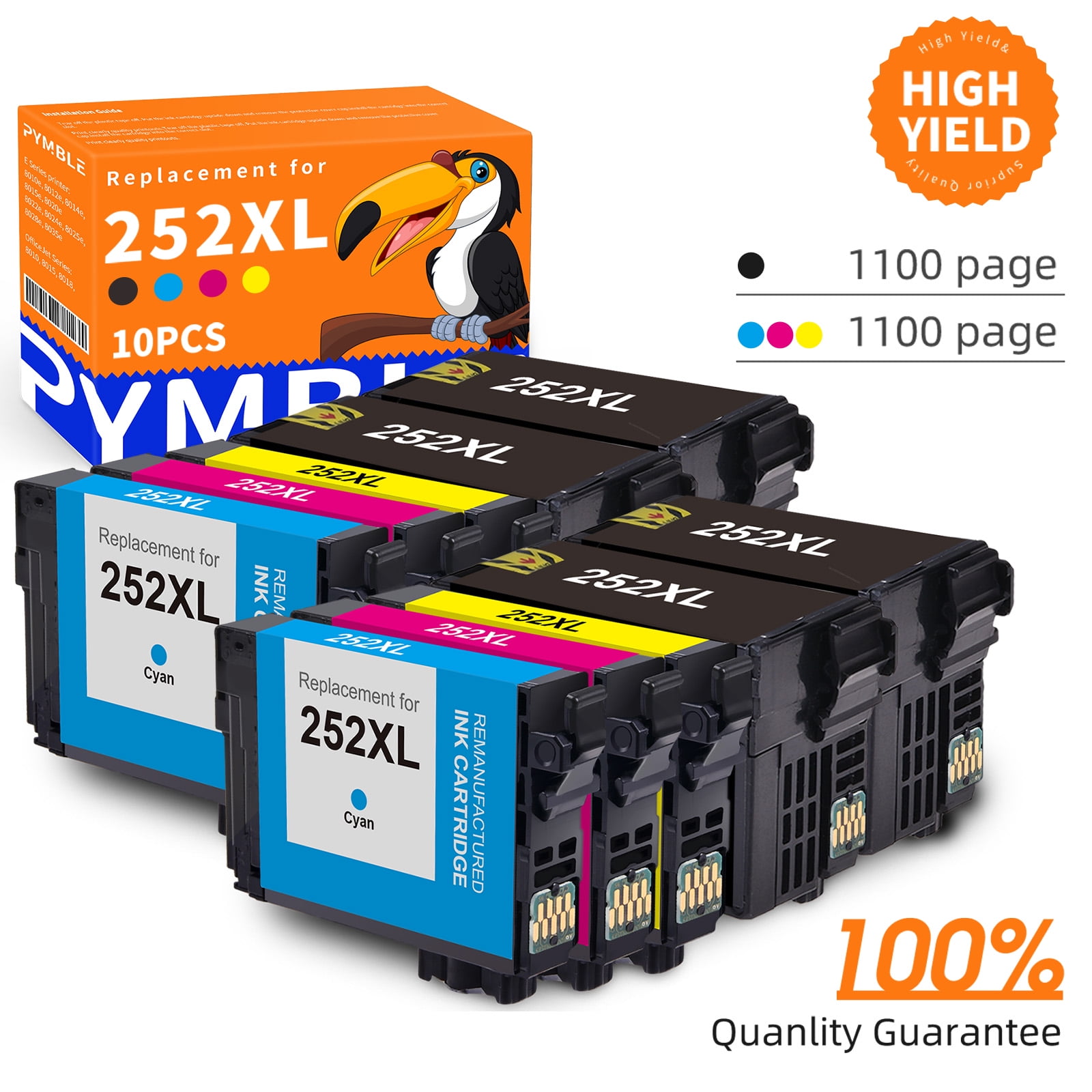 Pymble 252xl Remanufactured Ink Cartridges Replacement For Epson 252xl 252 Xl T252 T252xl 10 2846
