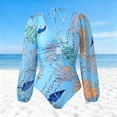 thumbnail image 2 of Levmjia Women's Modest High Stretch Long Sleeve One Piece Swimsuit Tropical Leaf Print Nylon Spandex Scoop Neck Tie Back Tummy Control S - XL Plus Size Swimwear, 2 of 9
