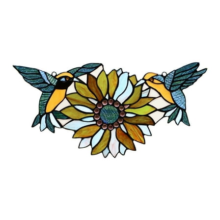 CHLOE Lighting SOAR Tiffany-style Green Animal and Floral Design Window Panel 17" x 7.75"