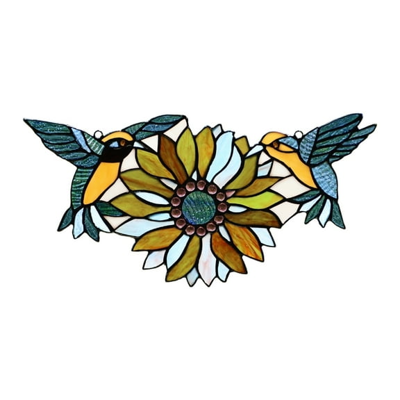 CHLOE Lighting SOAR Tiffany-style Green Animal and Floral Design Window Panel 17" x 7.75"