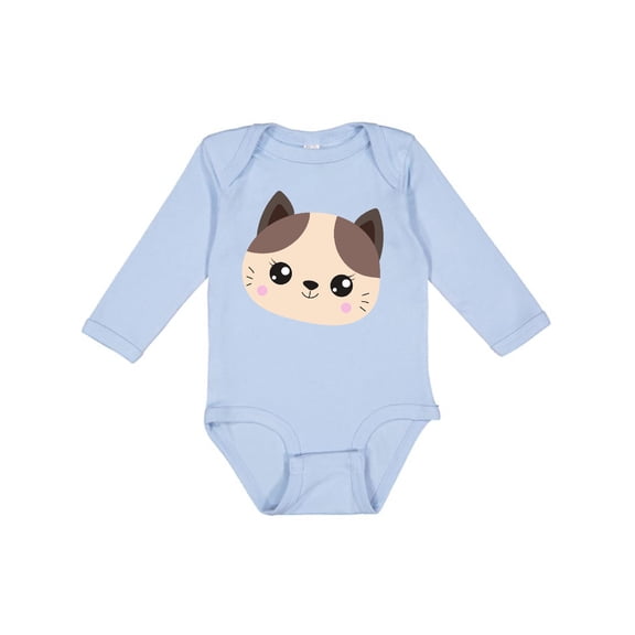 Inktastic Cute Cat, Little Cat, Cat Head, Brown Cat Boys or Girls Long Sleeve Baby Bodysuit