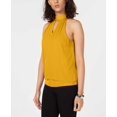 thumbnail image 1 of Bar III Women's Mock-Neck Keyhole Blouse Pullover Shirt Tops, Yellow, Large, 1 of 2