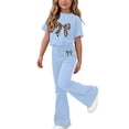 thumbnail image 2 of Amidoa Girls Summer 2 Piece Outfits Kids Print Short Sleeve and Pants Casual Clothing Sets Light Blue Size 5T, 2 of 7