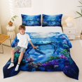 thumbnail image 2 of spefrowx Magical Blue Crab Full Size Comforter Sets for Kids, Underwater Reef Coral Bedding Comforter Set, Polka Dot Reversible, 3pcs, 1 Comforter and 2 Pillowcases, 2 of 6