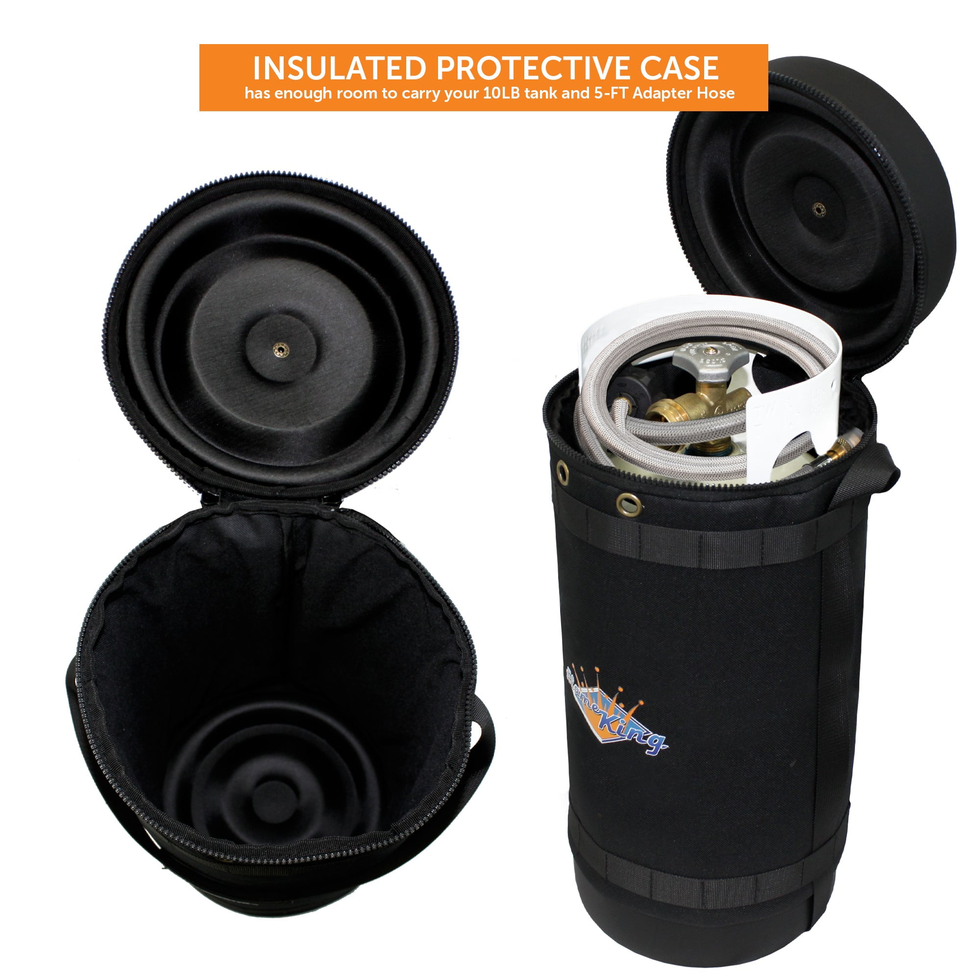 Flame King Gas Hauler Pro Kit Insulated Protective Carry Case, 10LB Propane Tank & 5ftAdapter Hose, 2.4 gal, 10" x 18"