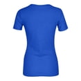 thumbnail image 5 of Women V Neck Ribbed Fitted Tight Tshirt Short Sleeve Shirt Basic Knit Top Blue L, 5 of 5