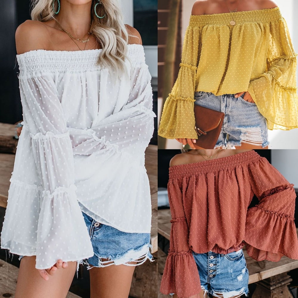 polka dot bell sleeve blouse