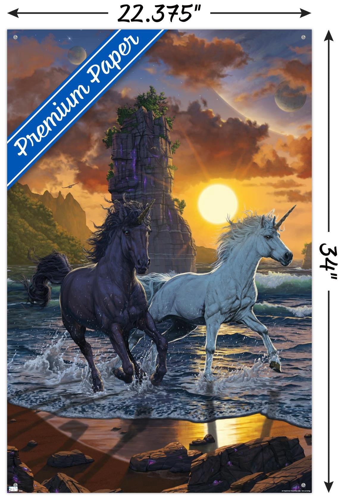 Vincent Hie - Unicorns On A Beach Wall Poster with Pushpins, 22.375" x 34"