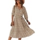 thumbnail image 1 of Vestido floral de manga larga con cinturón Cuello en V Vestido casual con dobladillo grande para otoño e invierno Caqui S, 1 of 7