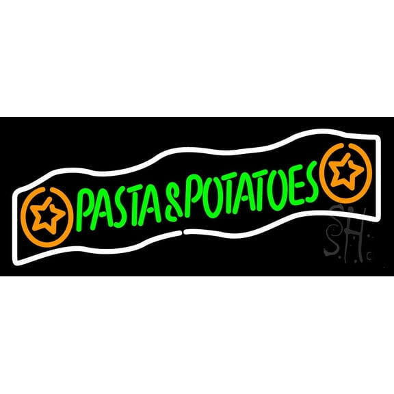 Pasta And Potatoes LED Neon Sign 10 x 24 - inches, Clear Edge Cut Acrylic Backing, with Dimmer - Bright and Premium built indoor LED Neon Sign for restaurant window and interior decor.