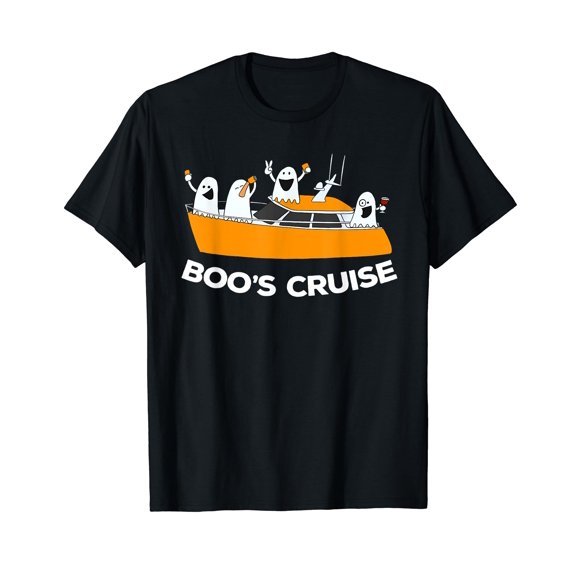 Spooky Ghost Halloween Party Drinking Booze Cruise Black T-Shirt short sleeve Tee Gift