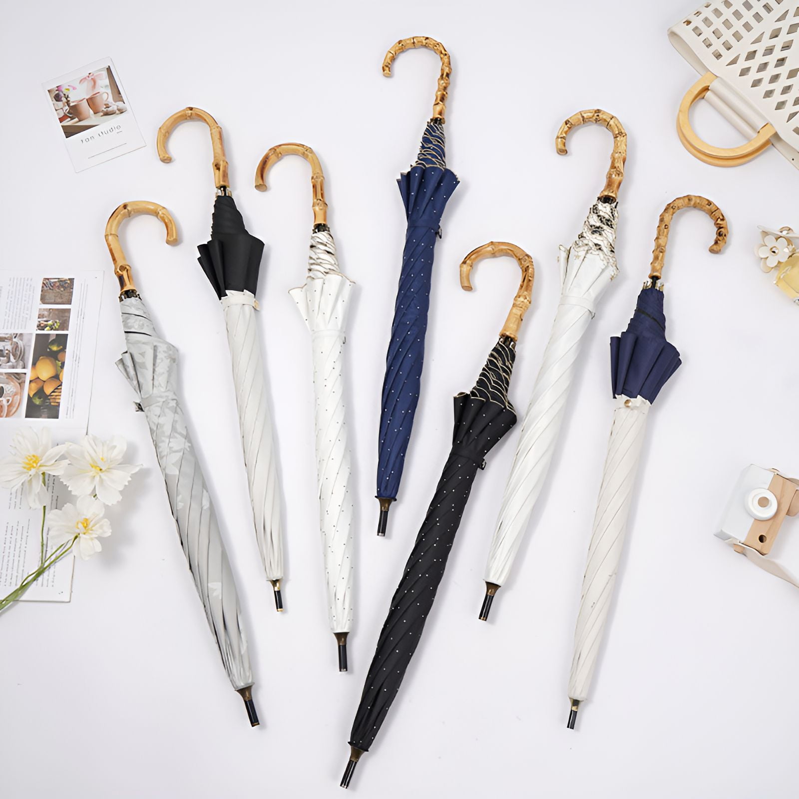 GASTROPOD Umbrellas for Rain,Bamboo Handle Large Umbrella,Comfortable and Unique Grip Outdoor Umbrella,Style2
