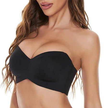 Audhol Women s Nylon Bra Clearance Deals  Women s Underwear Clearance Sale  Women s Full Support Non Slip Bra Strapless Push Up Plus Size Seamless Bra Convertible Bandeau Bra Black 44/100C
