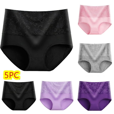 Xunlbb Women s Plus Size Panties  5PC Women s Briefs Comfortable Cotton High Waist Underwear Women Sexy Panties (Pink 3XL) on Clearance