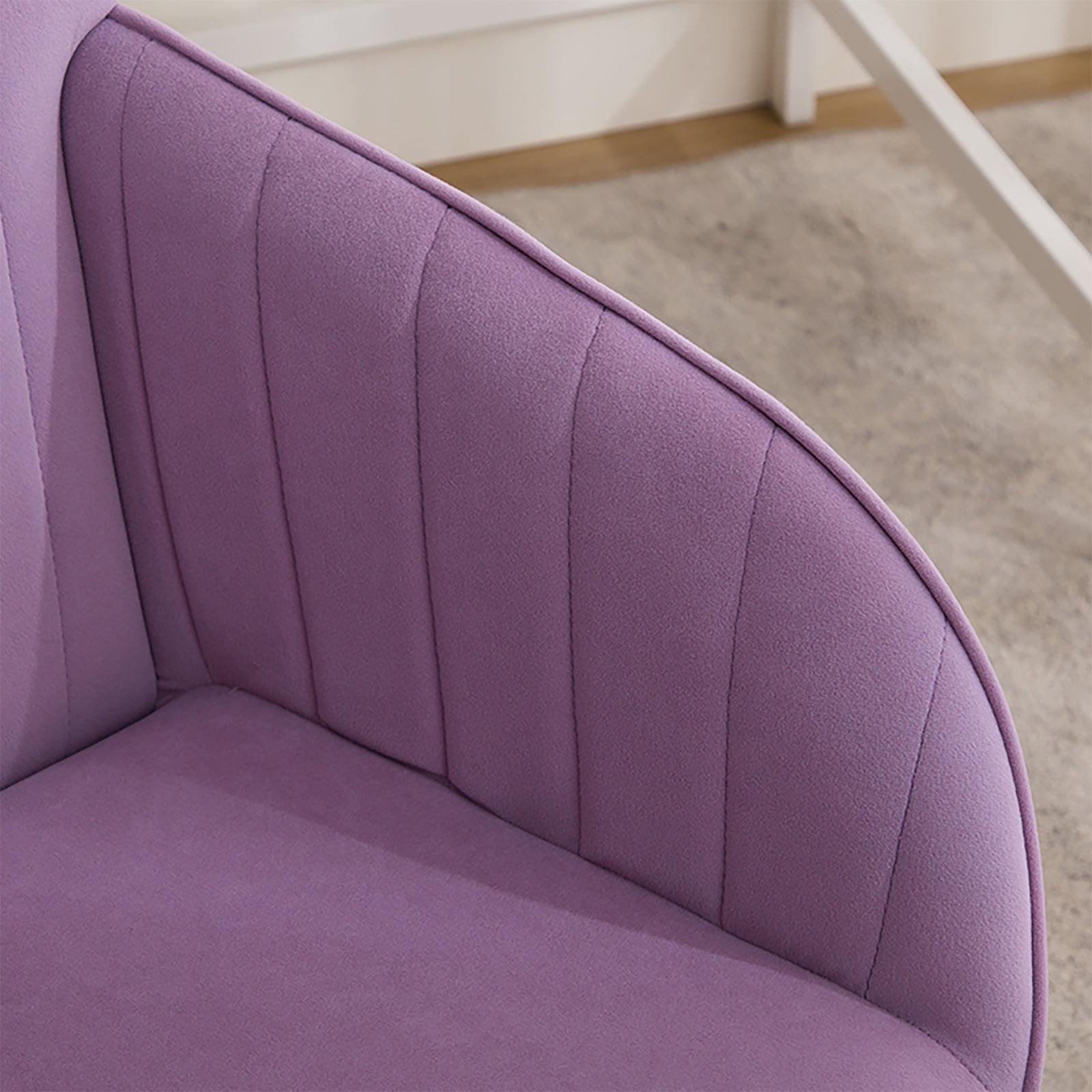 PORKISS Upholstered Desk Chair with Wheels, Ergonomic Adjustable Office Chair, Swivel Computer Task Chair with Velvet for Home Living Room Bedroom Workspace, Lilac