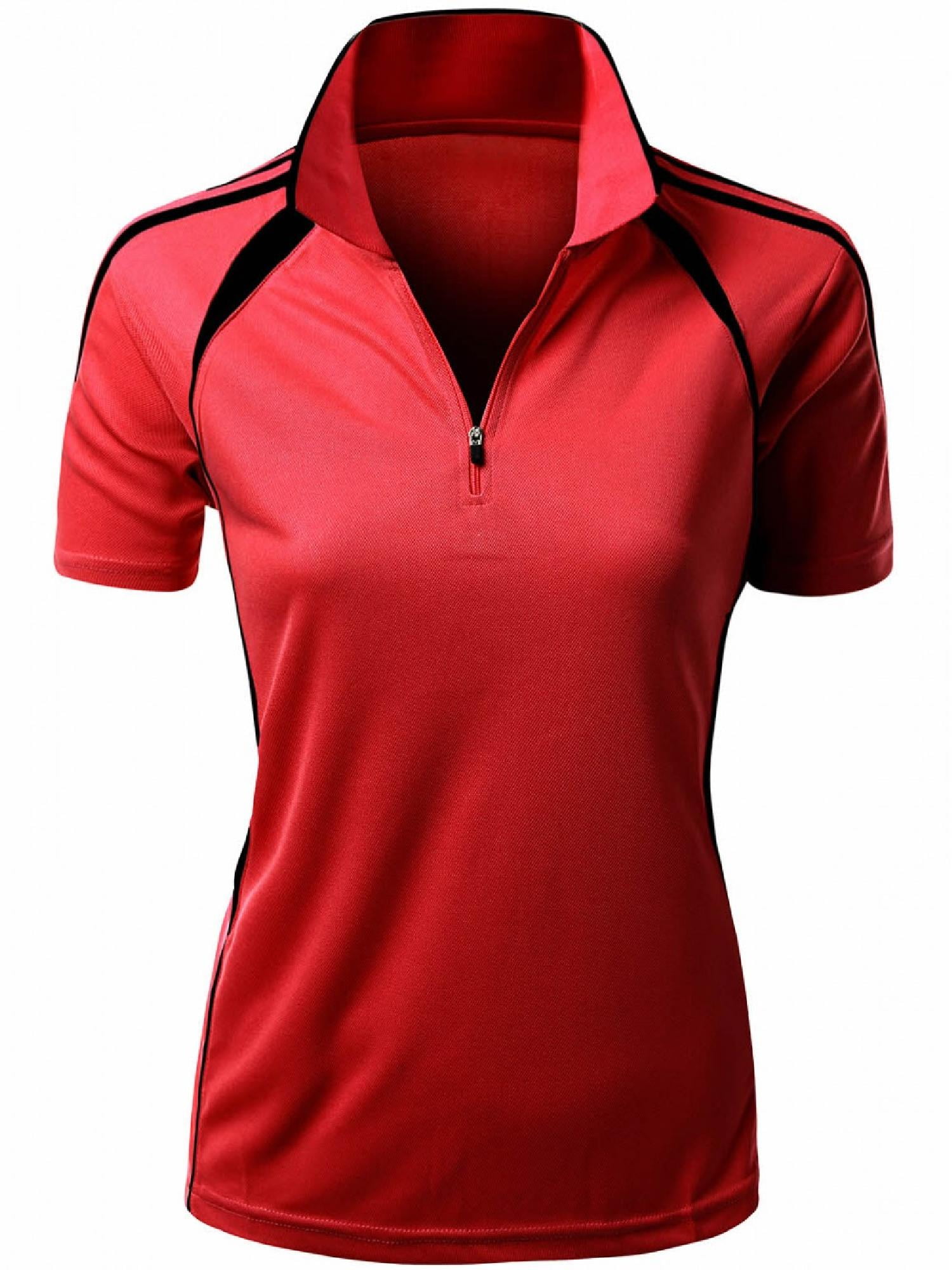 Xpril Womens 2 Tone Coolon Fabric Polo Collar Short Sleeve T-Shirt