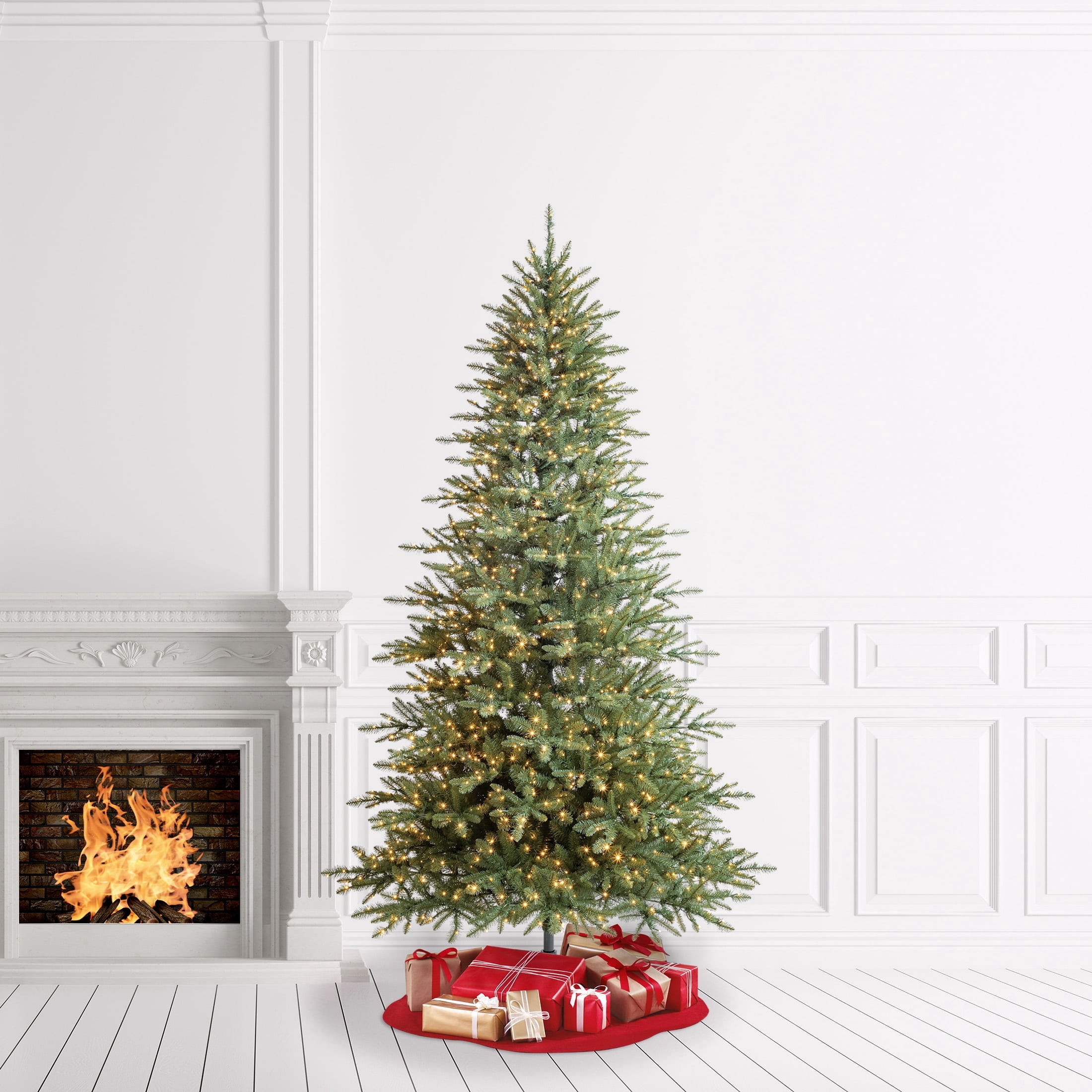 9' Pre-Lit Milford Pine Green Artificial Christmas Tree with LumaDazzle Color-Changing Twinkle LED Lights, Quick Set, and Stand, by Holiday Time