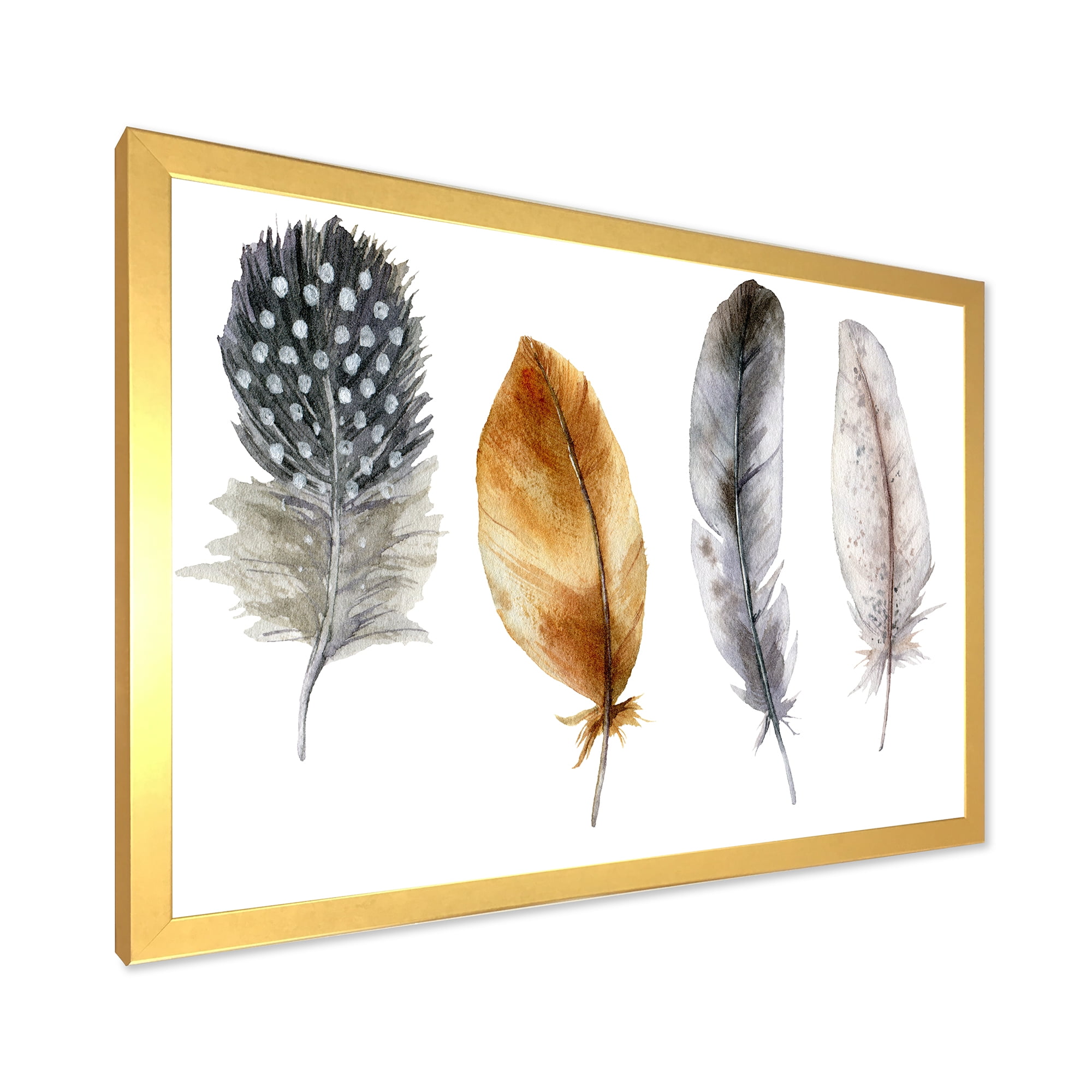 Designart 'Boho Feather In Blue and Orange Striped & Polka Dost' Bohemian & Eclectic Framed Art Print