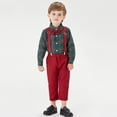 thumbnail image 3 of Baywell Toddler Boy Clothes Gentleman Suit Set Dress Buffalo Plaid Shirt + Bow Tie + Suspender Pants, 3 of 9
