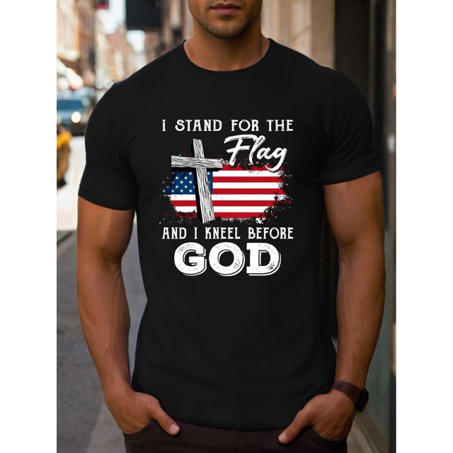 Camiseta de algodón puro de 220 g de grosor para hombre, estilo boutique del Día de la Independencia, moderna e informal, de manga corta y cuello redondo de algodón puro peinado.