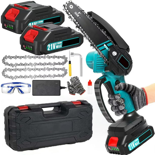 Mini Chainsaw 6″ Portable Handheld Electric Cordless Chainsaw Set (2 Mini Chainsaw + 2 Batteries + 2 Guide Bar)