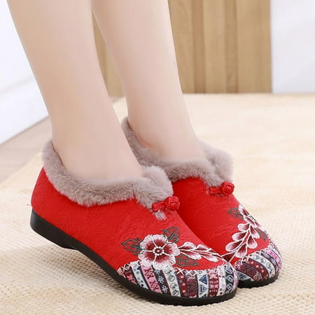 

Walking Shoes for Women Tawop Red Flats Soft Sole Slip on Ladies Cotton Shoes 37(Us:6)
