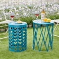 thumbnail image 2 of Y&M Nesting Metal Round 3 Set 18, 20, 21.5 in Modern & Chic Geometric Garden Stool, Blue 3 Count, 2 of 11