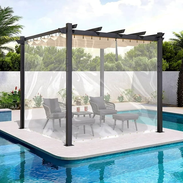 Covers&All Rideau de Bâche Transparent pour l'Extérieur, Rideaux Transparents de 18 Oz pour Patio, Bâche en Vinyle PVC Transparente Imperméable et Résistante aux Déchirures avec Oeillets Inoxydables pour Véranda, Gazebos, Balcon (4 Pieds H x 9 Pieds L Pieds)