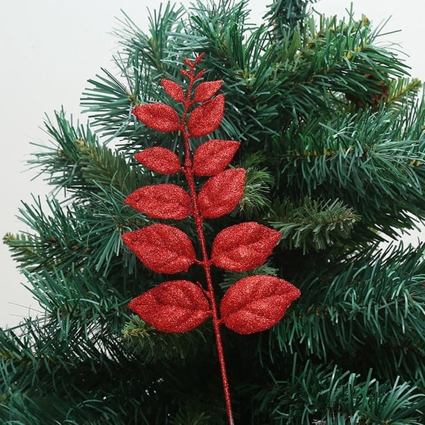 Nvzi Guirnalda de hojas artificiales para árbol de Navidad, decoración colgante para boda, color rojo