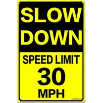 Slow Down Speed Limit 30 MPH Metal Sign, 8 x 12 Inches Traffic Sign, Black and Yellow Safety Sign, Easy Mounting Outdoor Use