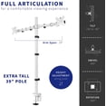 thumbnail image 4 of VIVO Dual Monitor Stand Up Desk Mount Extra Tall 39 inch Pole, Fully Adjustable Stand for up to 27 inch Screens, White, STAND-V012W White 13" - 27" screens, 4 of 10