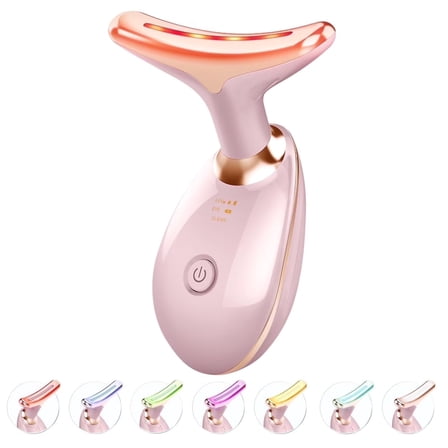 BeautifyEase Face Neck Massager,7-in-1 LED Lights  for Skin Care,Rose Gold