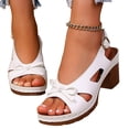 thumbnail image 5 of IEMIEMIEM Chunky Heeled Sandals for Womens Bohemian Cutout Open Toe Slip On Summer Sandals Ankle Strap Sandals Party Dress Sandals White 8.5 Wide, 5 of 6