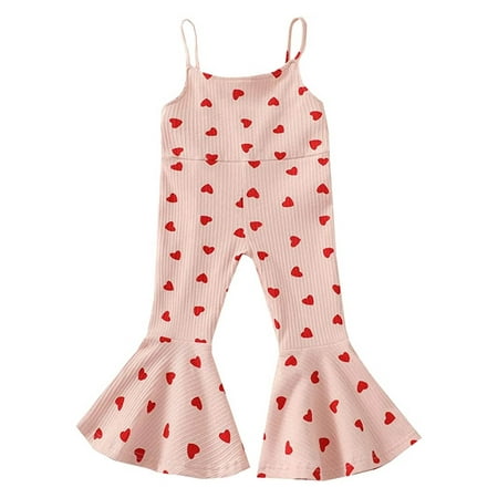 

Cathery 0-5Y Toddler Baby Girl Valentine s Day Outfit Knitted Ribbed Love Heart Halter Bell Bottom Romper Jumpsuit